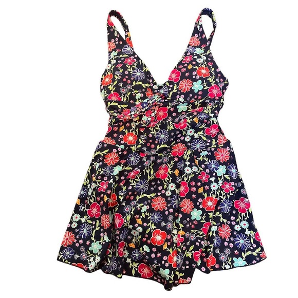 NWT Liz Claiborne Women's Floral Swimdress One Piece Swimsuit 8 Petite - Picture 1 of 4
